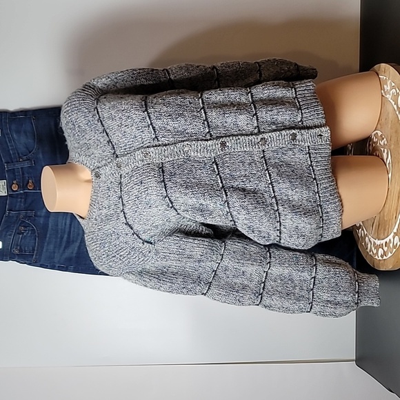 St. Michael Sweaters - St. Michael Blue Gray Cardigan ~ Silver Buttons ~Puffy Sleeves ~ Made in the UK
